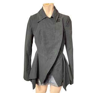 Adele Fado Vintage Asymmetrical Peplum Blazer Jacket Charcoal Grey Made in Italy